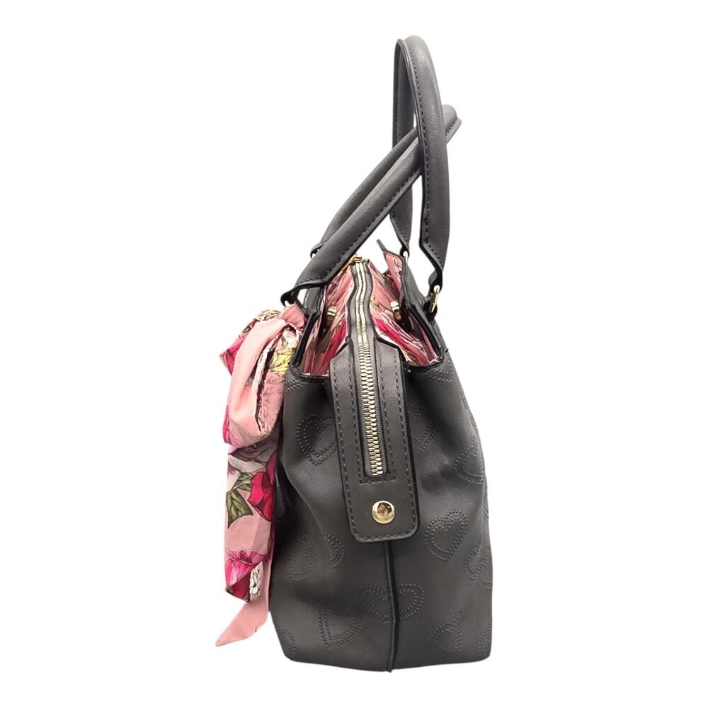 Betsey Johnson Purse Y2K Gray Heart Embossed Handbag Scarf Crossbody Strap - Picture 6 of 16